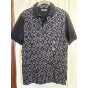 Alfani Polo Shirt Geometric Print Short Sleeve Casual Top Black‎ Size S